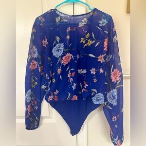 Express Blue Floral Chiffon Bodysuit